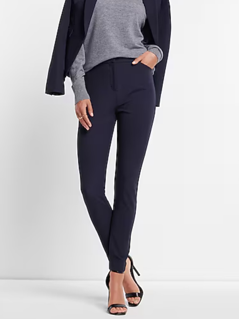 Express Navy Slim Ponte Ankle Pants - Women